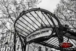 Black and white of Abbesses Metro Station awaning paris france