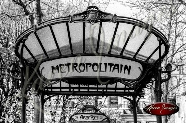 Black and white of Abbesses Metro Station awaning paris france