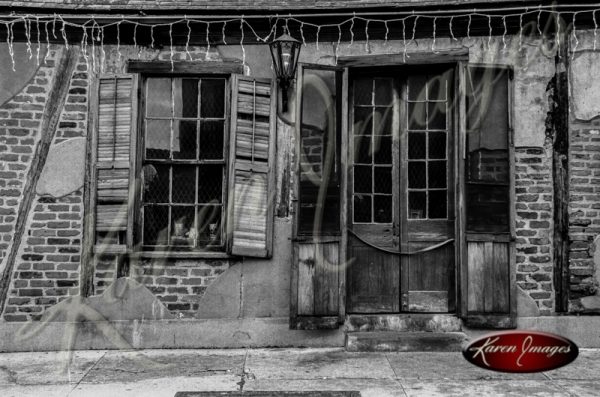 black and white of the oldest pub on bourbon street new orleans louisiana