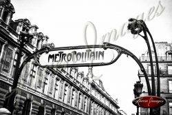 Black and White image of Paris Street Scenes Metro Station