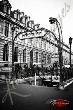Black and White image of Paris Street Scenes Metro Station