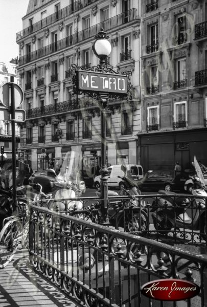 Black and White image of Paris Street Scenes Metro Station