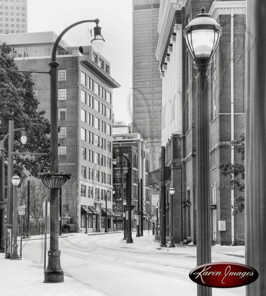 Snow on Peachtree St Atlanta Georgia Black and White