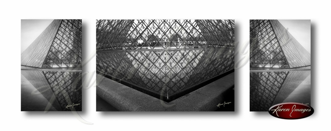 Set of 3 images of the pyramid louvre museum paris france pyramide du louvre