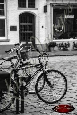 bike in brugge in black and white