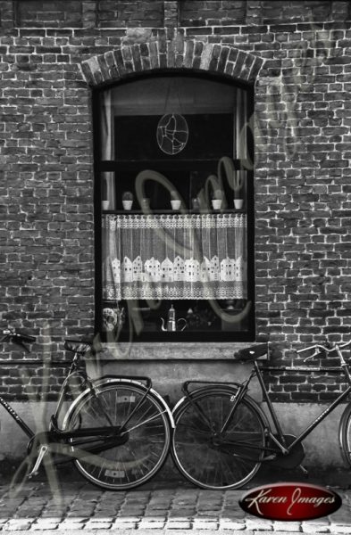 bike in brugge in black and white