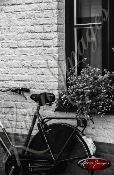 bike in brugge in black and white