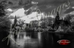 Black and white of brugge belgium Minnewater lake of love