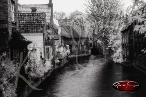 Black and white of brugge belgium reflections of belgian brick work ancient architecture