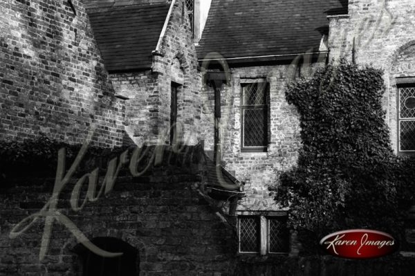 Black and white of brugge belgium reflections of belgian brick work ancient architecture