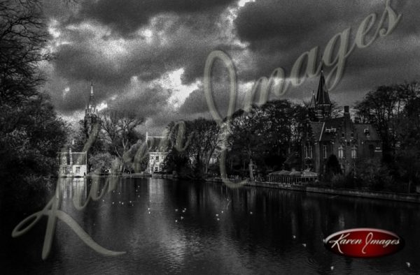 Black and white of brugge belgium Minnewater lake of love