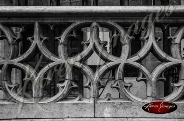 Black and white of brussels belgium decorative stone railing gothic arches celtic decor