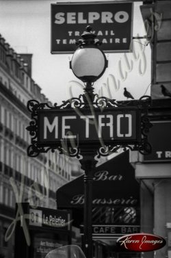 Black and White image of Paris Street Scenes Metro Station