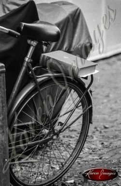 bike in brugge in black and white