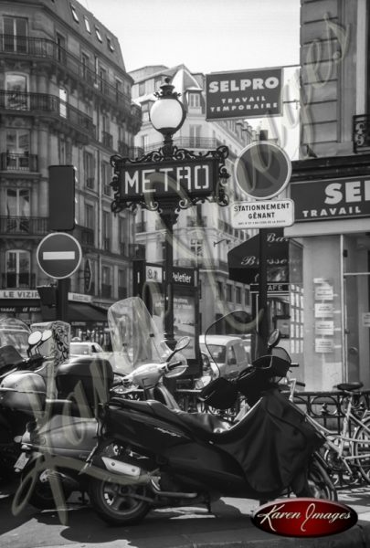 Black and White image of Paris Street Scenes Metro Station