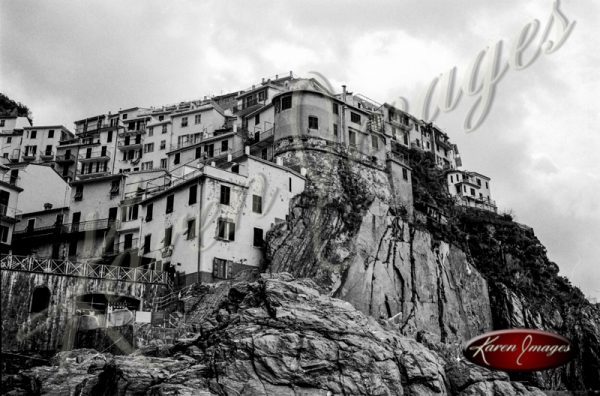 black and white image of cinque terre italy